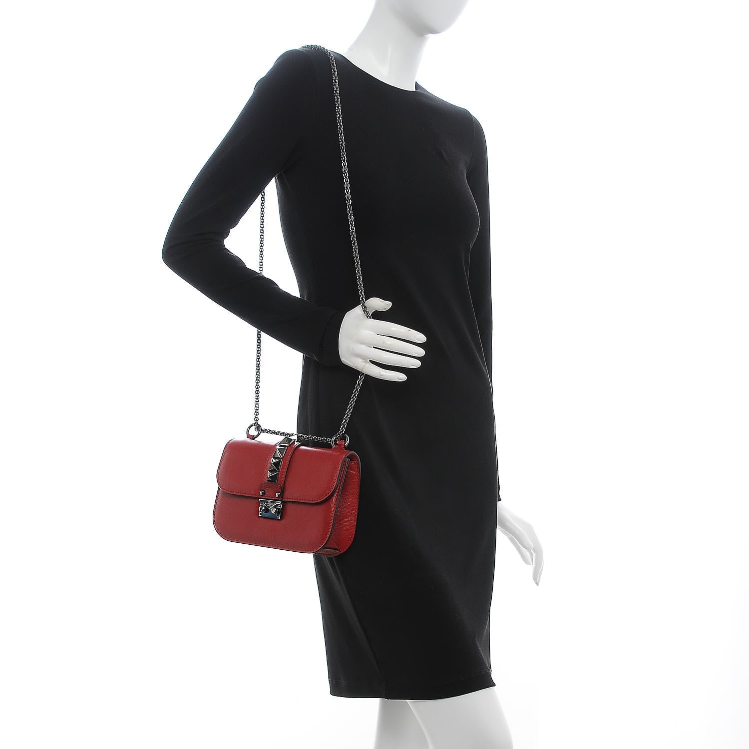Valentino Garavani Craquele Calfskin Small Glam Lock Rockstud Flap Rubino 2 of 6