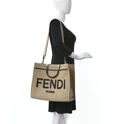 Fendi Straw Vitello King Plexiglass Woven Medium Fendi Sunshine Shopper Tote Natural Black 2 of 10
