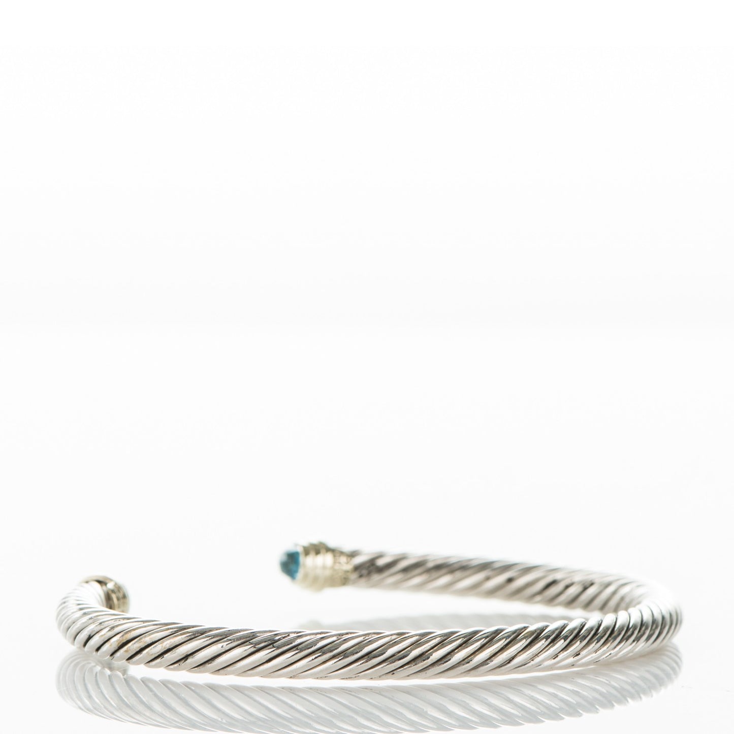 Sterling Silver 14K Yellow Gold Blue Topaz 5mm Cable Classics Petite Color Bracelet