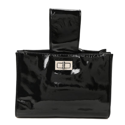 Chanel Patent Mademoiselle Lock Convertible Wrist Clutch Bag Black 1 of 10