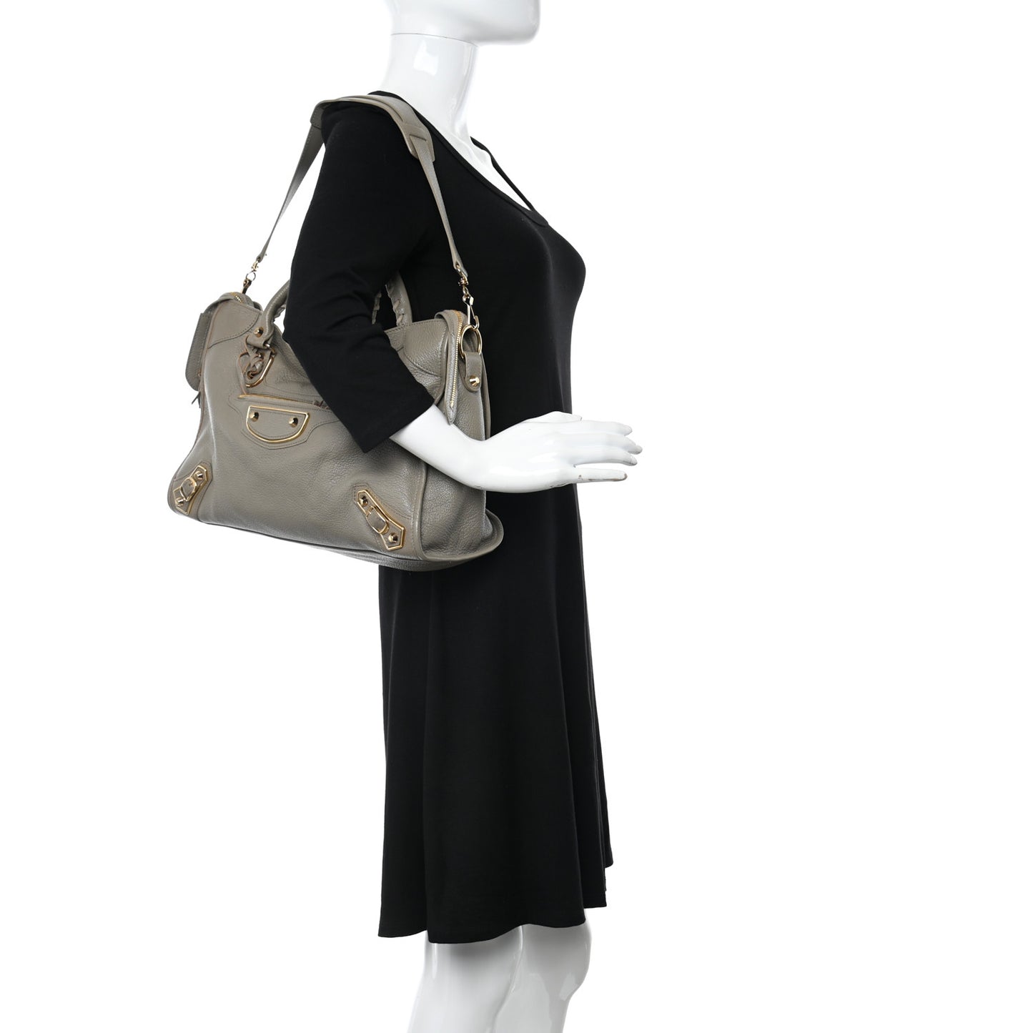 Chevre Gold Metallic Edge Hardware City Gris Taupe