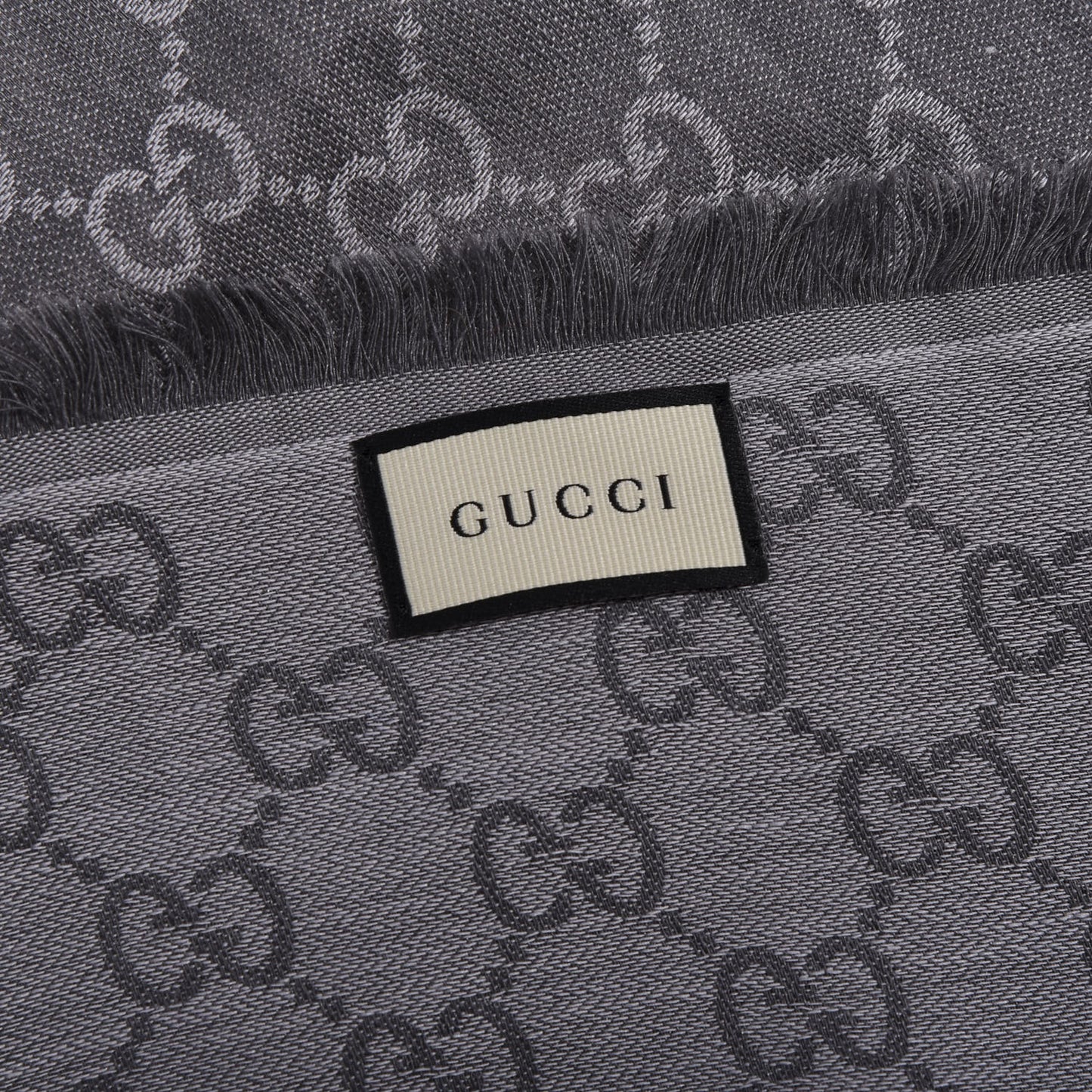 Wool Silk Monogram GGWeb Fringe Shawl Pearl Medium Grey