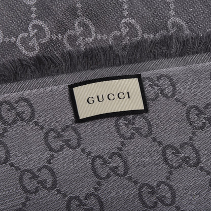 Gucci Wool Silk Monogram GGWeb Fringe Shawl Pearl Medium Grey 2 of 4
