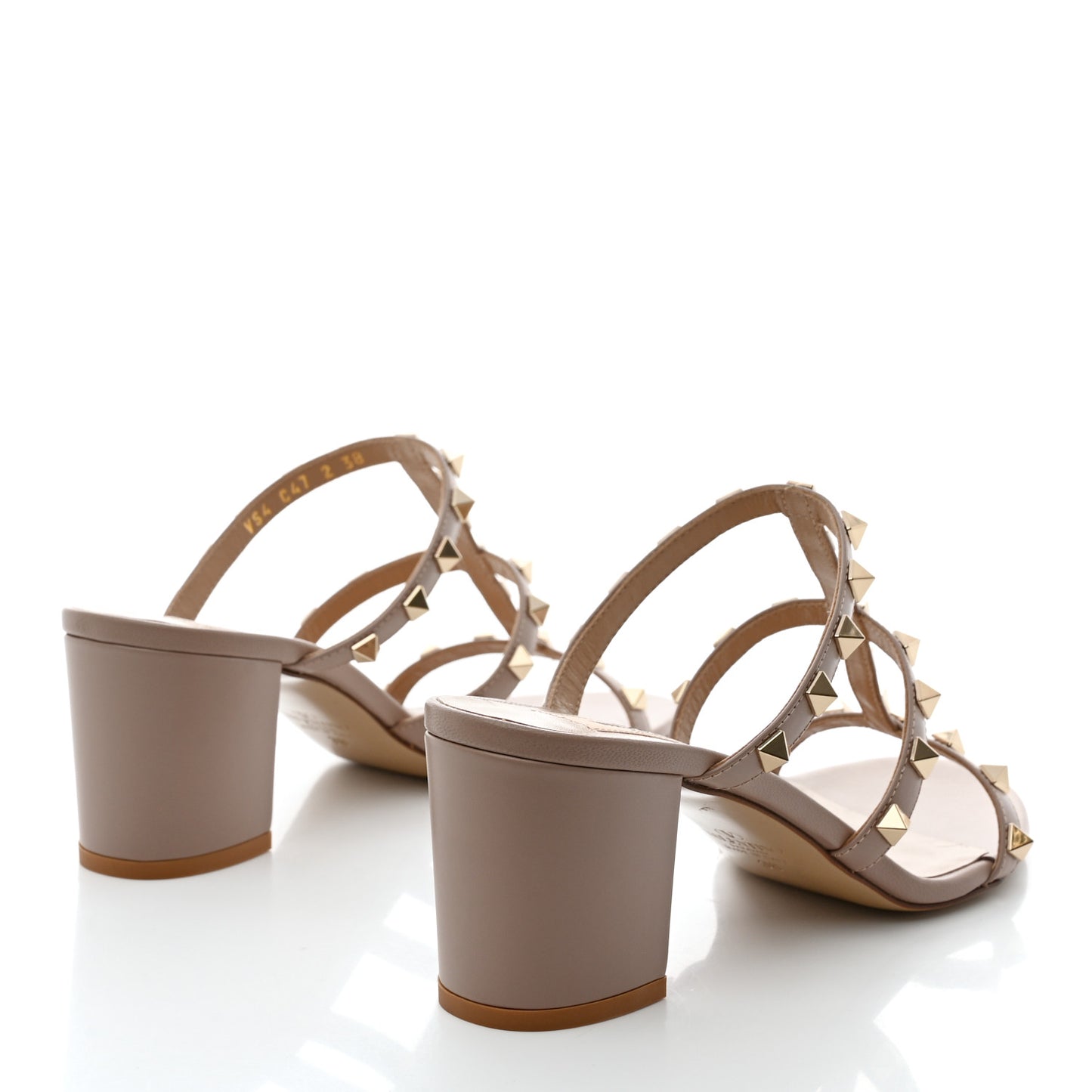 Calfskin Rockstud 60mm Caged Slide Sandals 38 Poudre