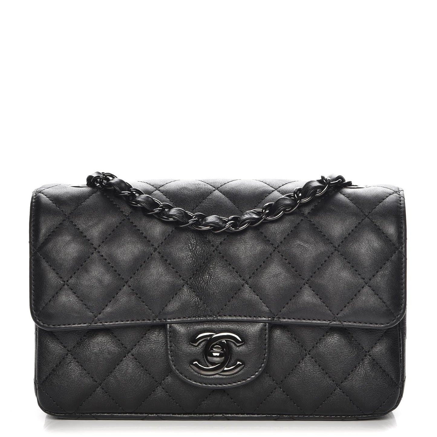 Crumpled Calfskin Quilted Mini Rectangular Flap So Black