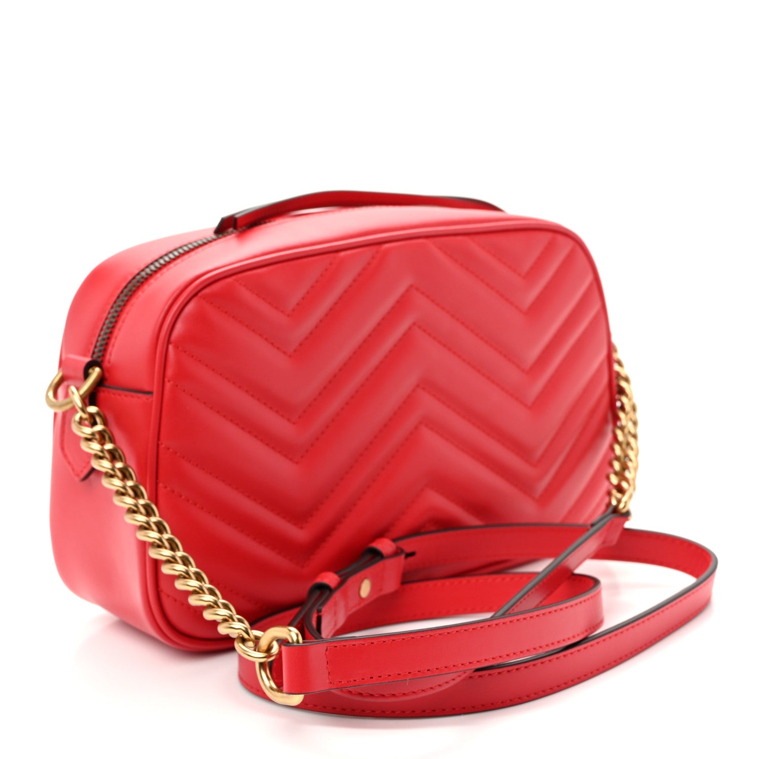 Gucci Calfskin Matelasse Small GG Marmont Chain Shoulder Bag Hibiscus Red 3 of 10