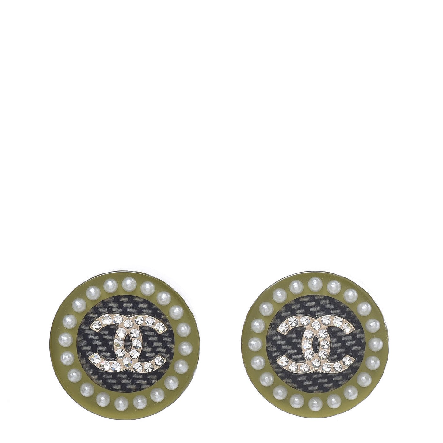 Resin Crystal Pearl CC Stud Earrings Black Green