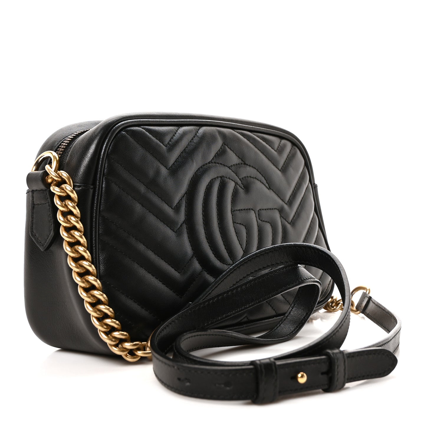 Calfskin Matelasse Small GG Marmont Chain Shoulder Bag Black