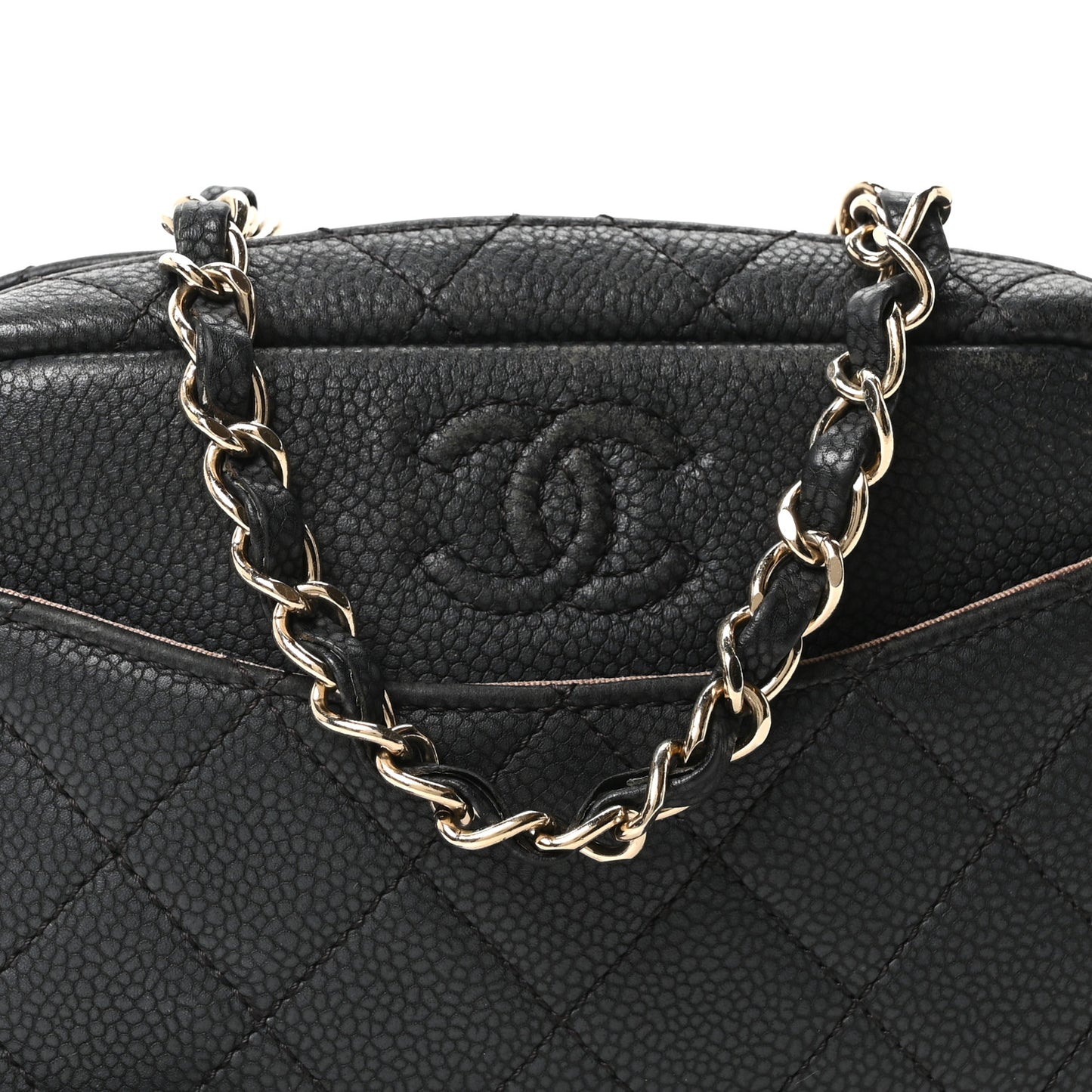 Iridescent Caviar Quilted Mini Coco Tassel Camera Case Black Black