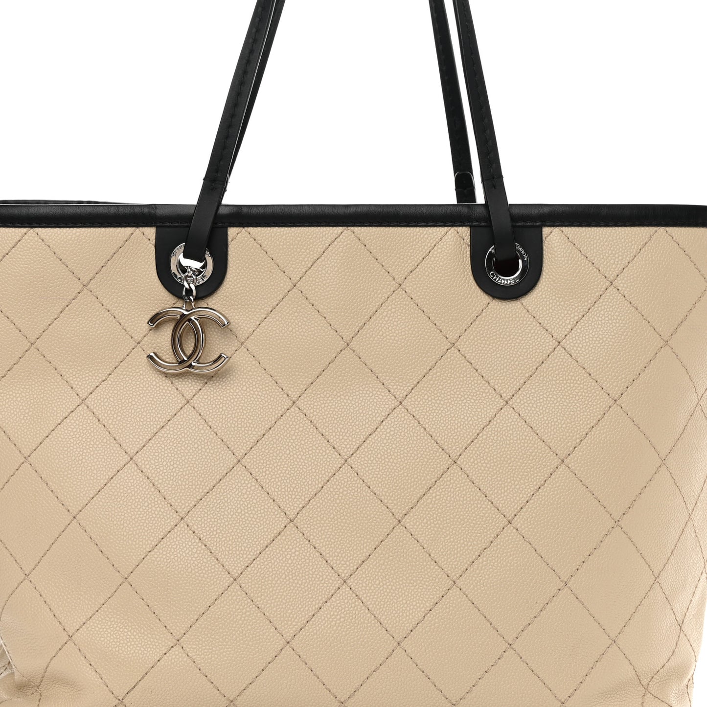 Grained Calfskin Large Fever Shopping Tote Beige