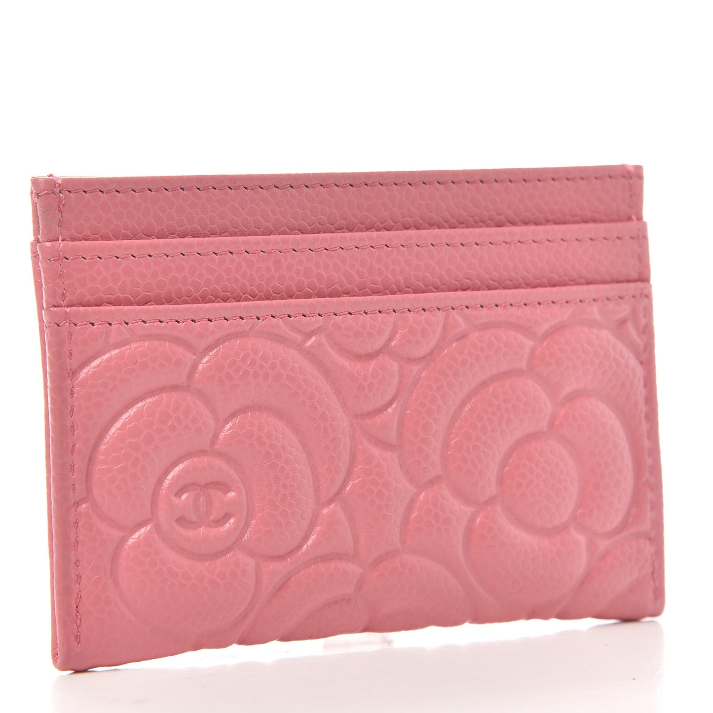 Caviar Camellia Embossed Card Holder Pink