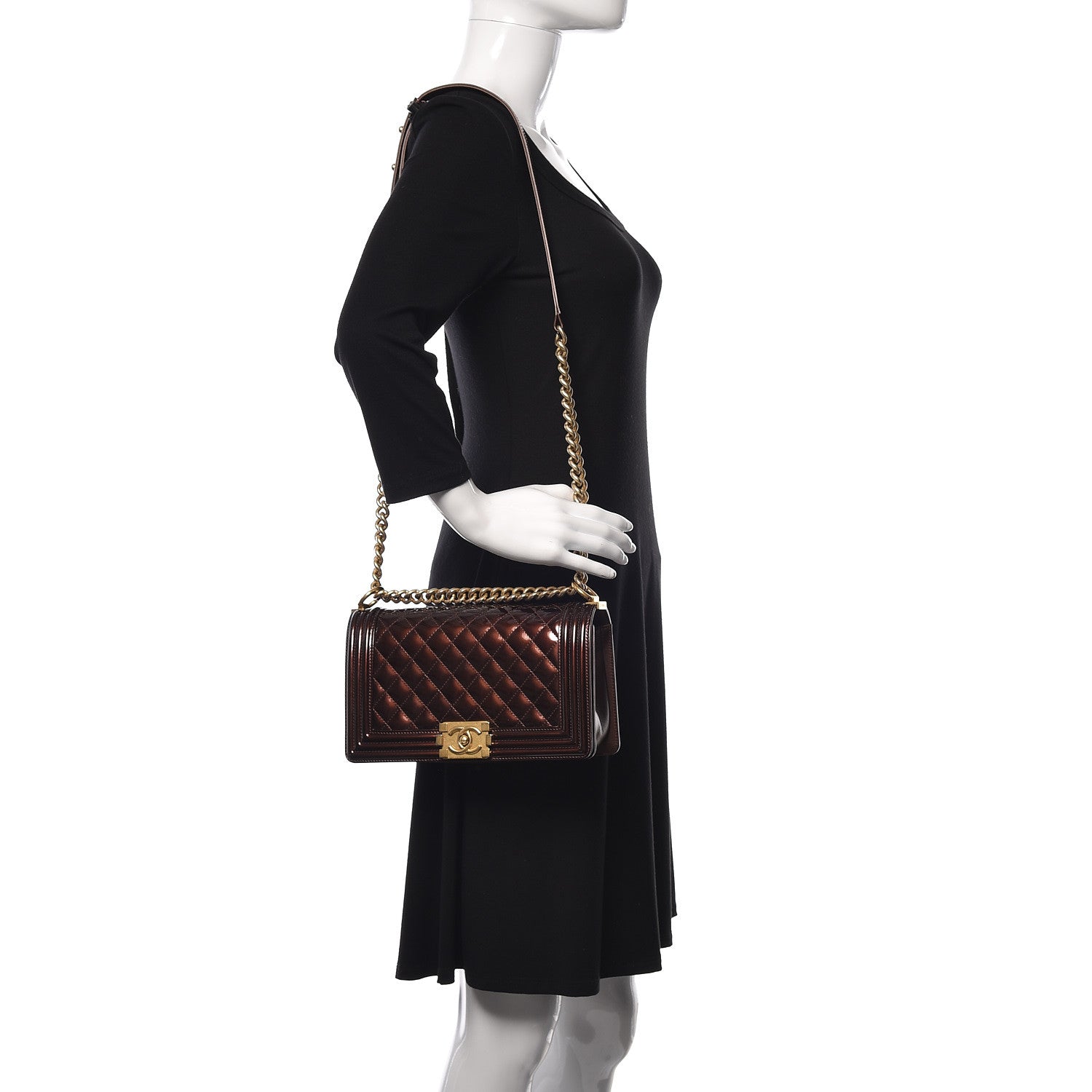 Chanel Metallic Patent Calfskin Quilted Medium Boy Flap Brown 2 of 9