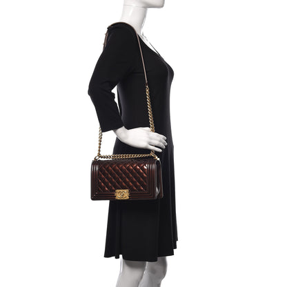 Chanel Metallic Patent Calfskin Quilted Medium Boy Flap Brown 2 of 9