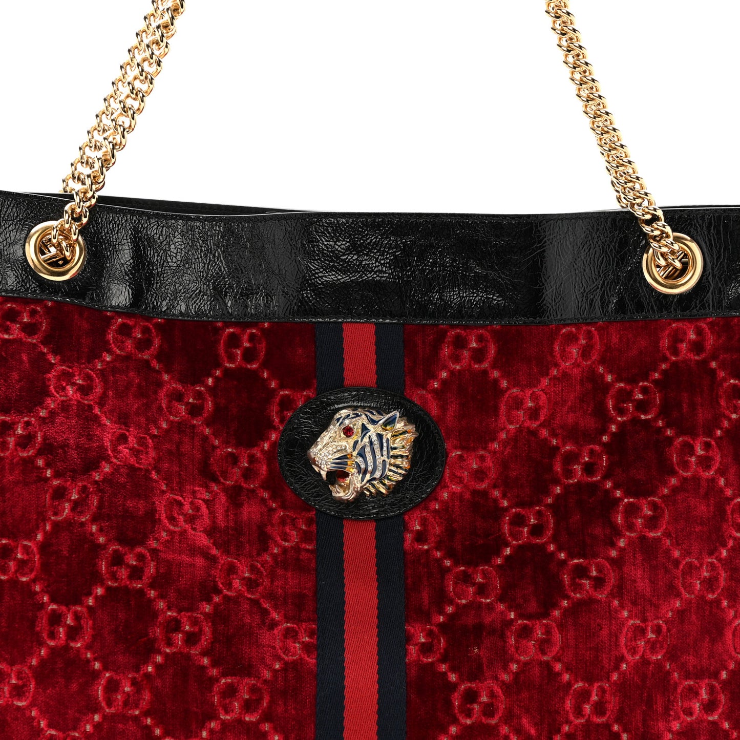 Velvet GG Monogram Large Rajah Chain Tote Red Cipria Black