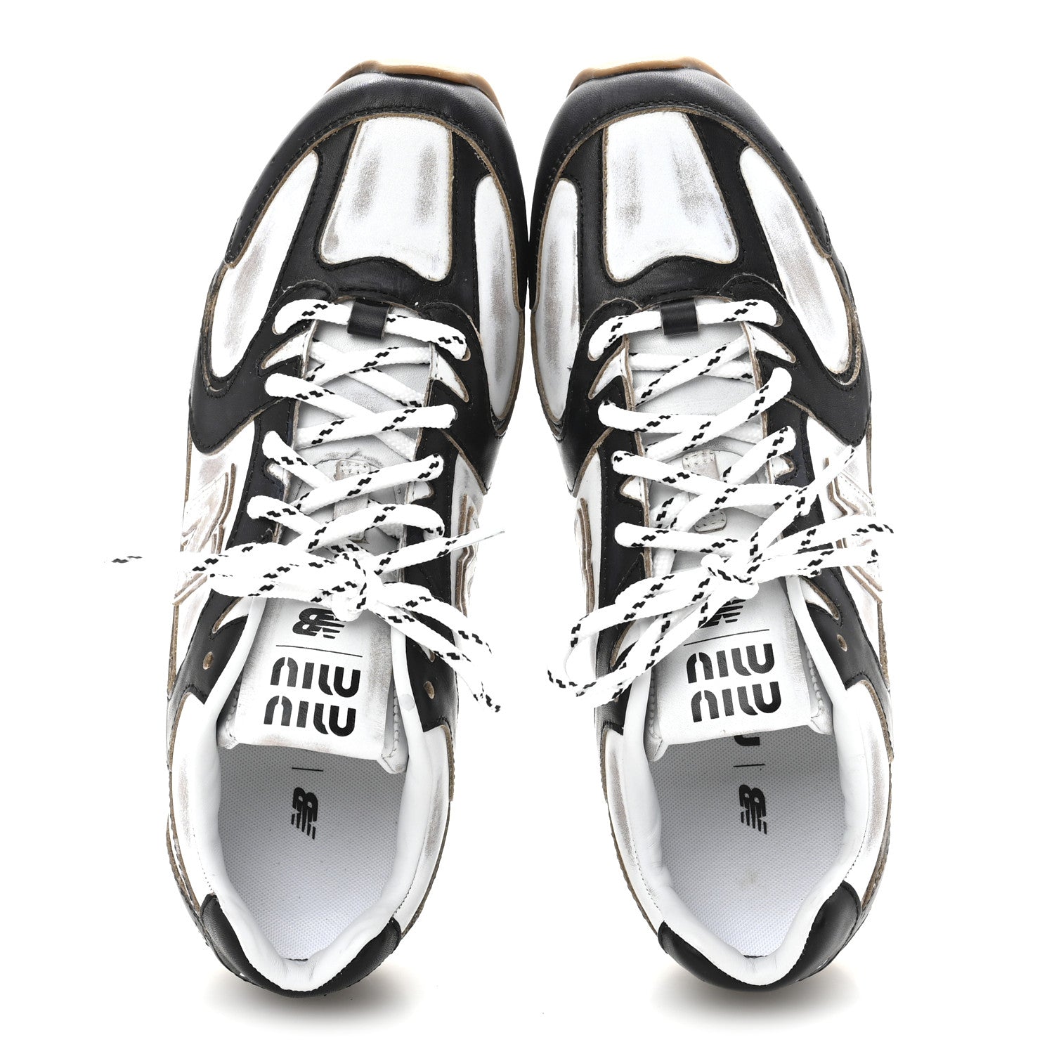 Miu Miu X NEW BALANCE Vitello Deco Bicolor 530 SL Sneakers 37.5 Black White 2 of 9