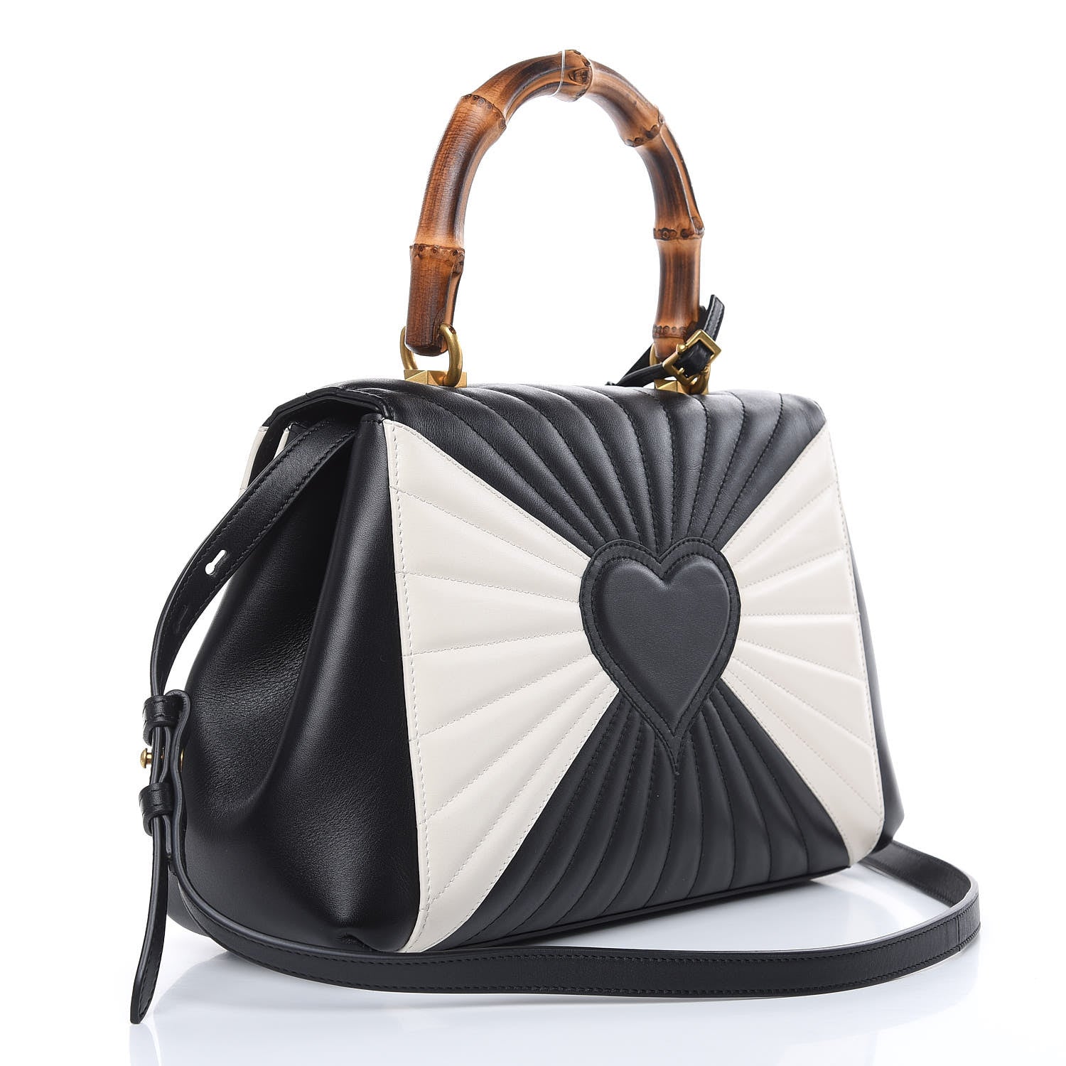 Gucci Calfskin Bamboo Trapuntata Queen Margaret Top Handle Bag Mystic White Black 3 of 10