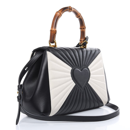 Gucci Calfskin Bamboo Trapuntata Queen Margaret Top Handle Bag Mystic White Black 3 of 10