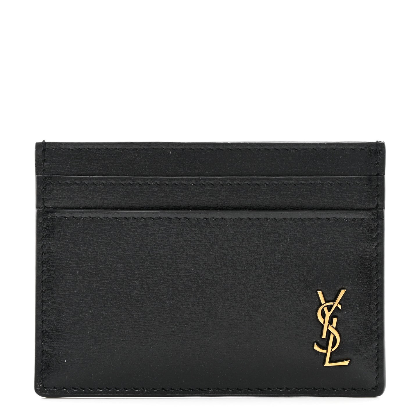 Calfskin Tiny Cassandre Credit Card Case Black