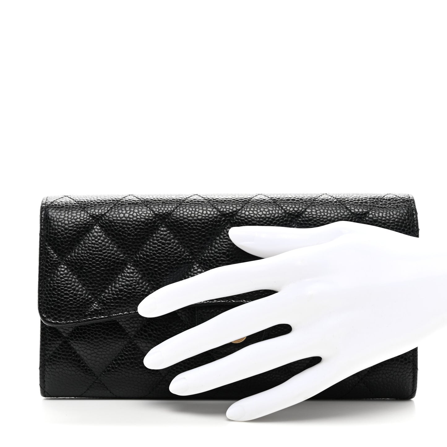 Caviar Quilted Large Gusset Flap Wallet Black