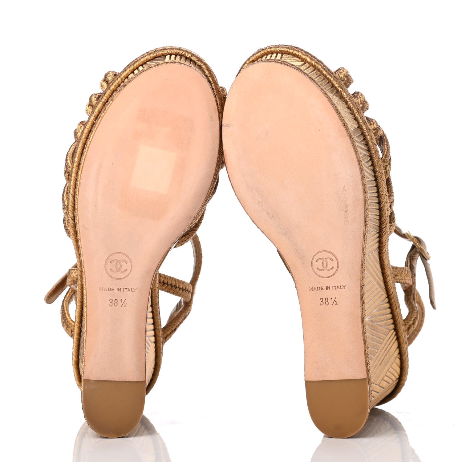 Chanel Metallic Woven Fabric Braided Wedge Sandals 38.5 Gold 5 of 9