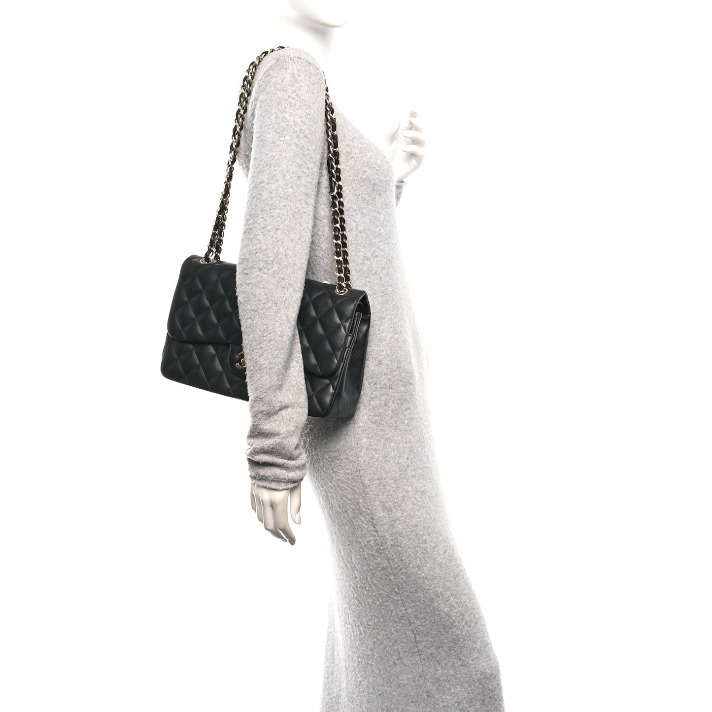 Lambskin Quilted Jumbo Double Flap Black