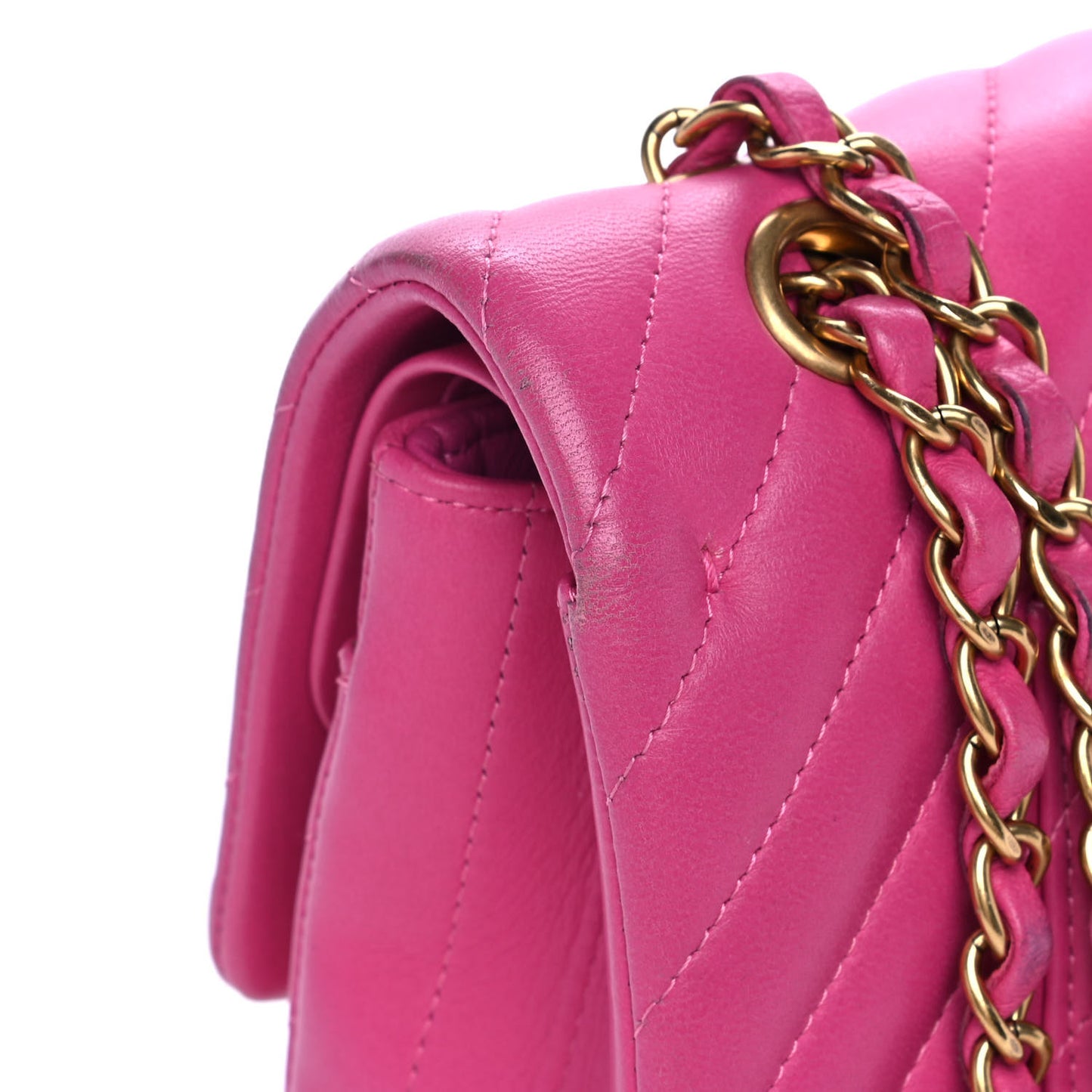 Lambskin Chevron Quilted Medium Double Flap Pink