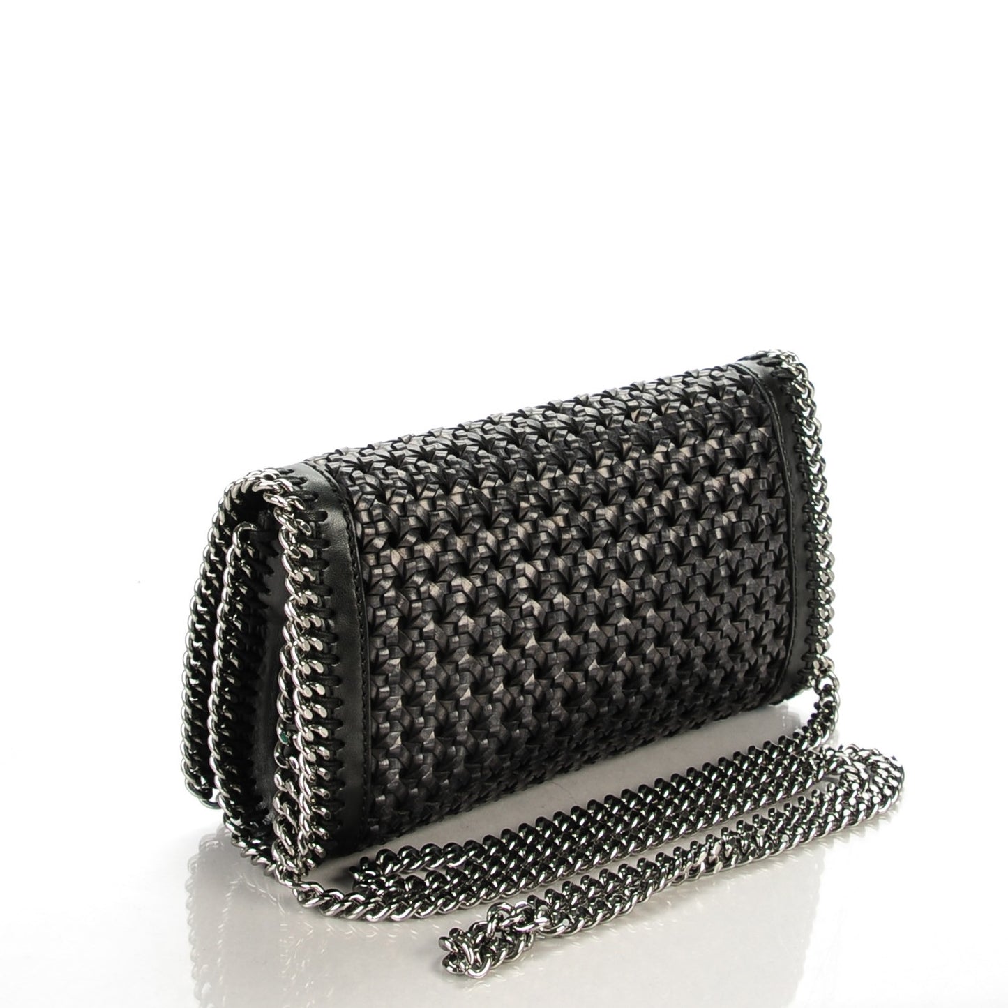 Faux Leather Woven Crossbody Black