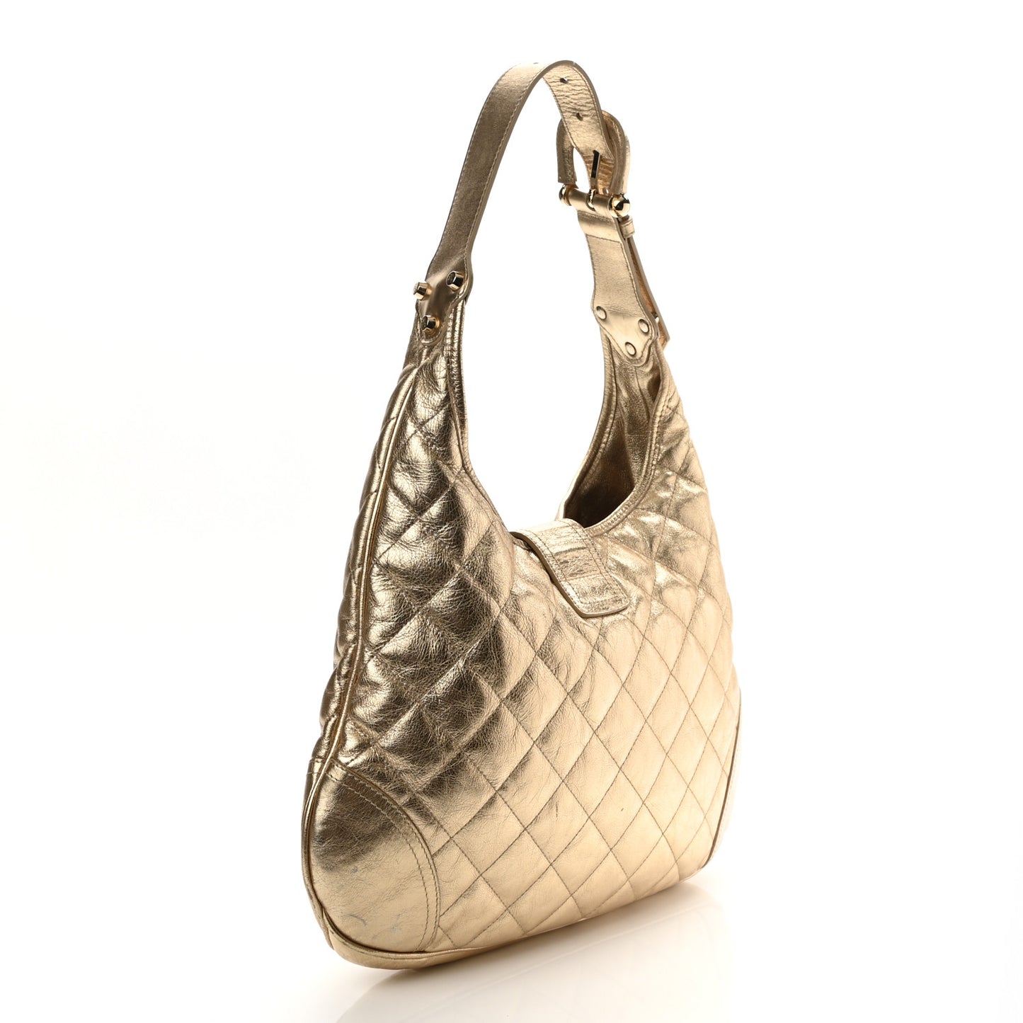 Metallic Calfskin Quilted Hoxton Hobo Gold