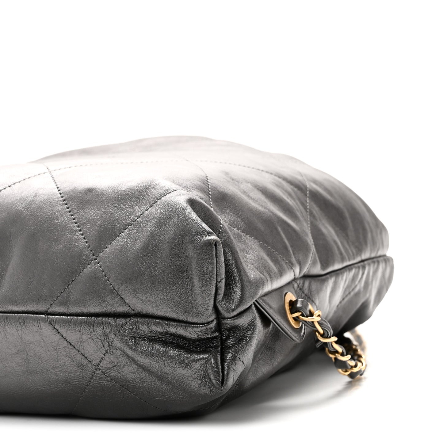 Shiny Calfskin Quilted Chanel 22 Backpack Grey