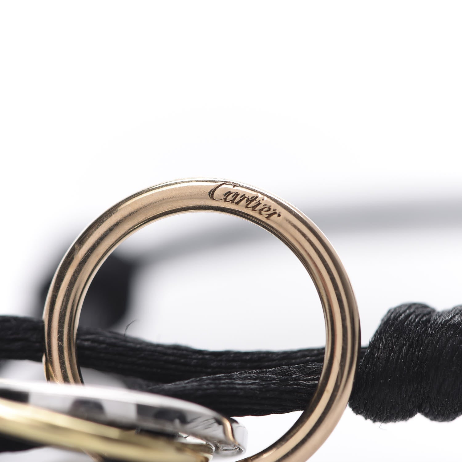 Cartier 18K White Yellow Pink Gold Diamond Trinity Cord Bracelet Black 4 of 6