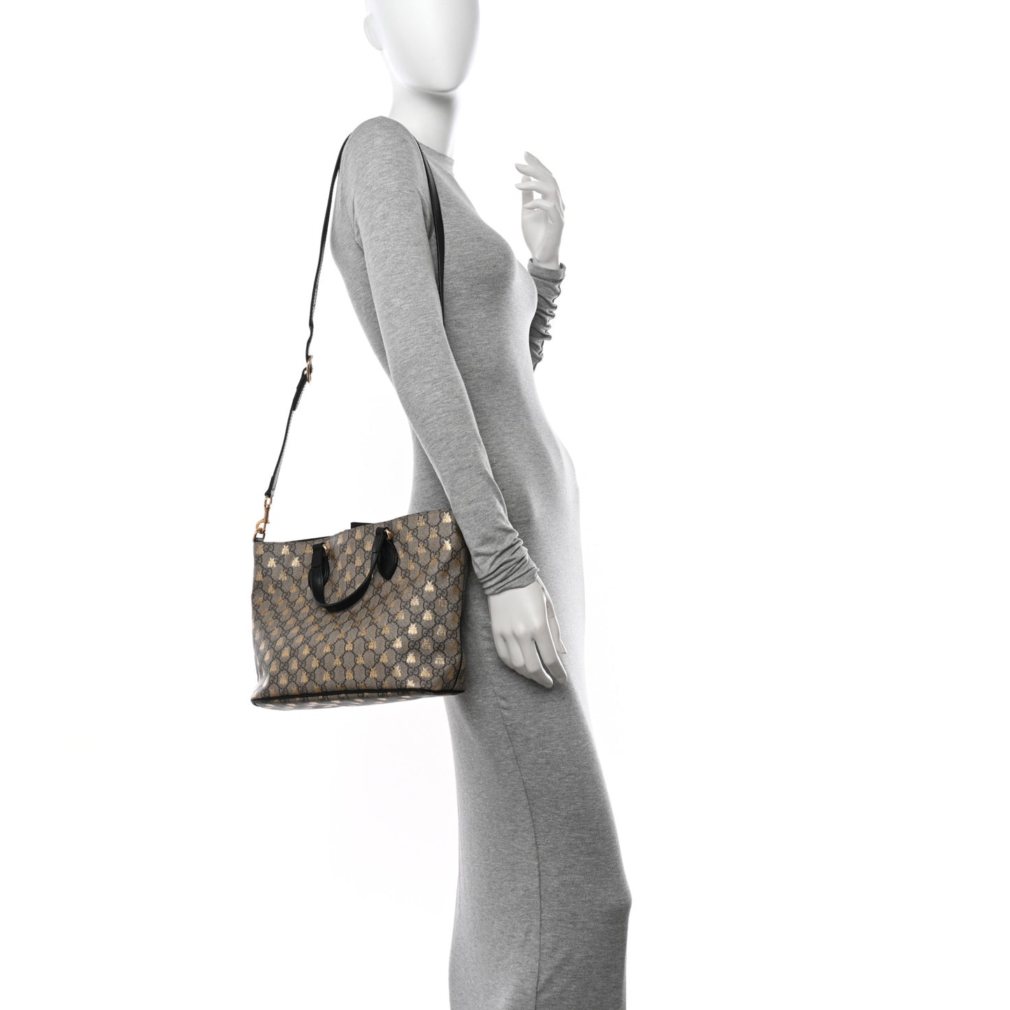 Soft GG Supreme Monogram Bees Small Crossbody Tote Beige Oro Black
