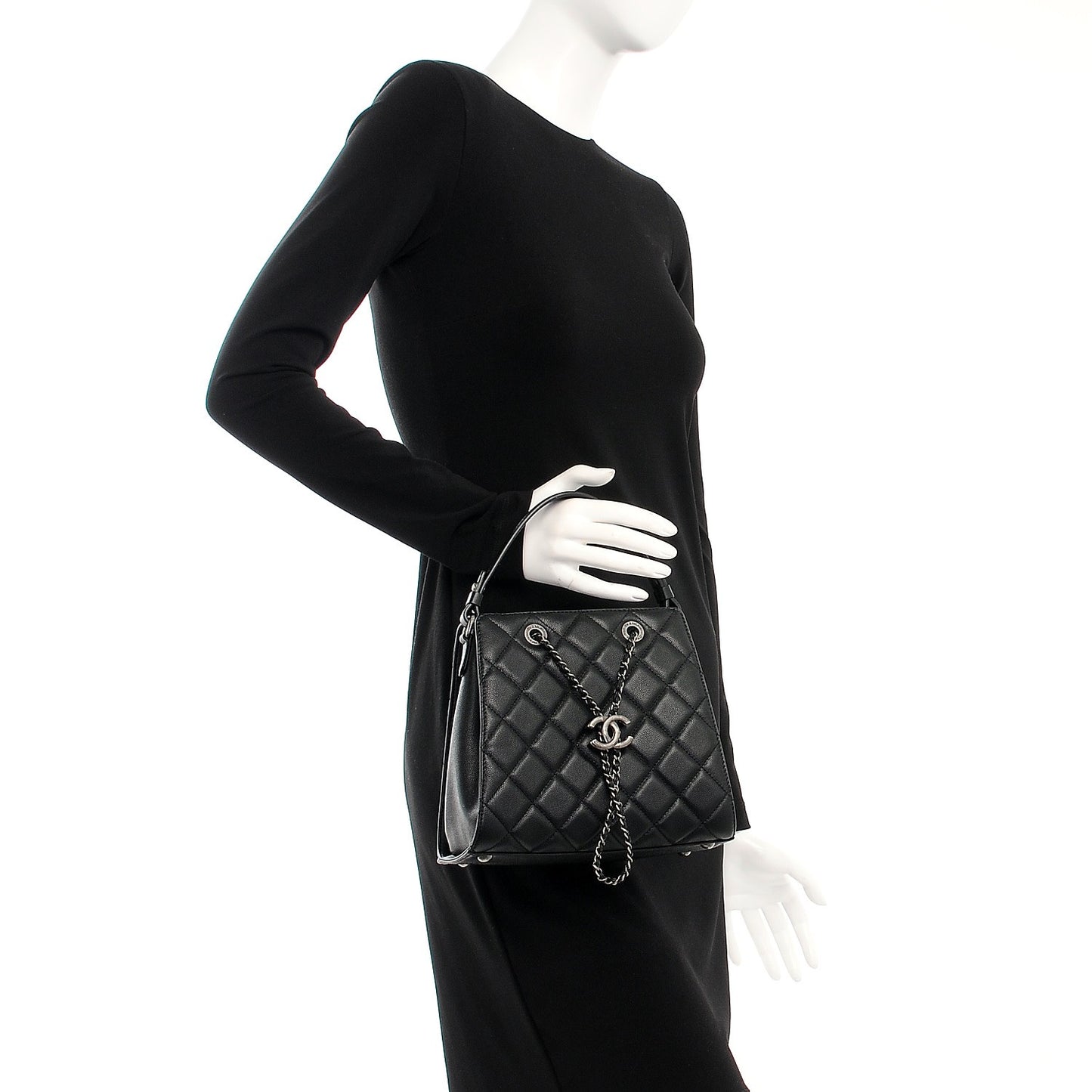 Caviar Quilted Small CC Bucket Bag Black