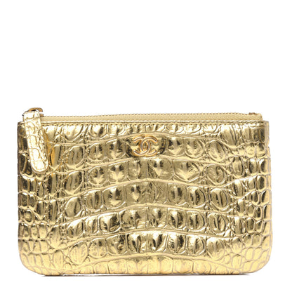 Chanel Metallic Calfskin Crocodile Embossed Cocodile Small Cosmetic Case Gold 1 of 4