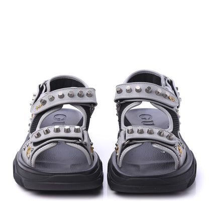 Gucci Technical Canvas Calfskin Reflective Studded Mens Aguru Sandals 10 Silver Black 2 of 8
