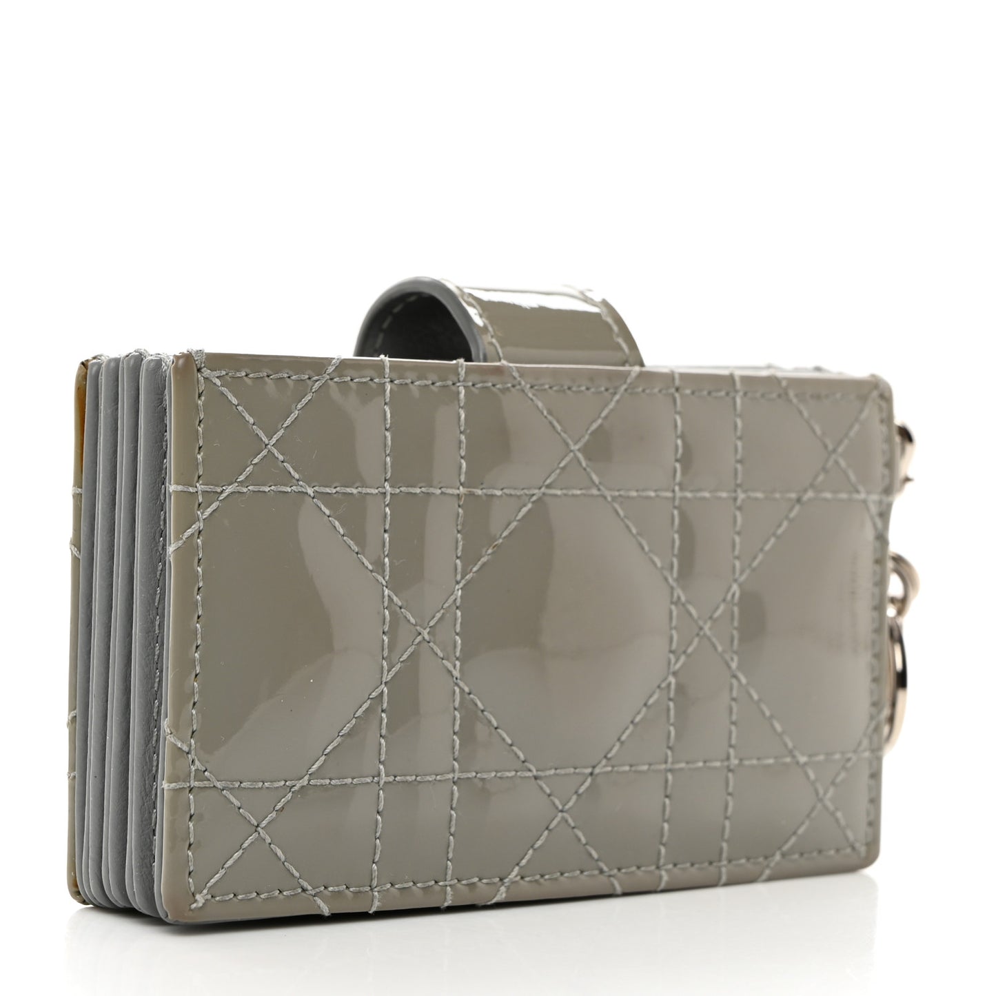 CHRISTIAN DIOR Patent Cannage Lady Dior 5-Gusset Card Holder Grey