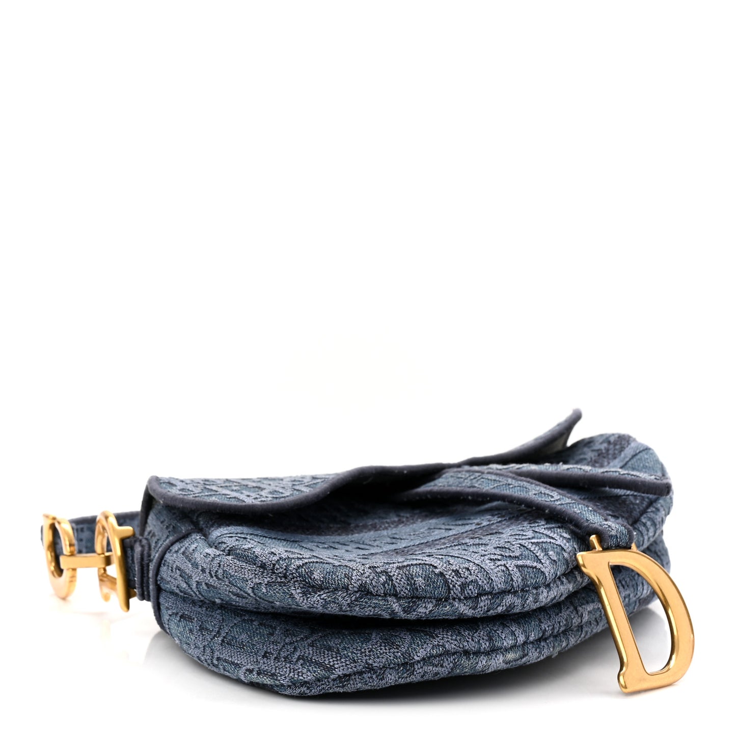 Oblique Embroidered Saddle Bag Denim Blue