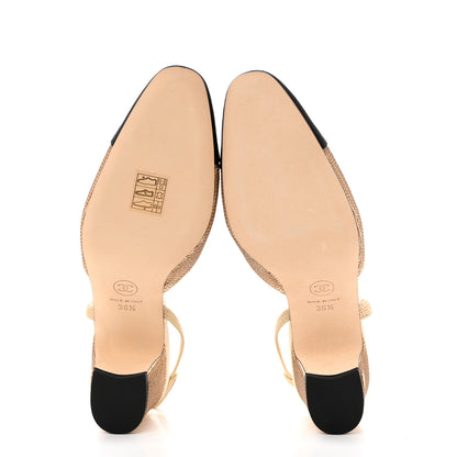 Chanel Sequin Grosgrain Cap Toe CC Slingback Pumps 36.5 Gold Black 5 of 9