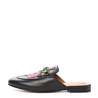 Gucci Calfskin Flower Embroidered Princetown Slippers 40 Black 1 of 9