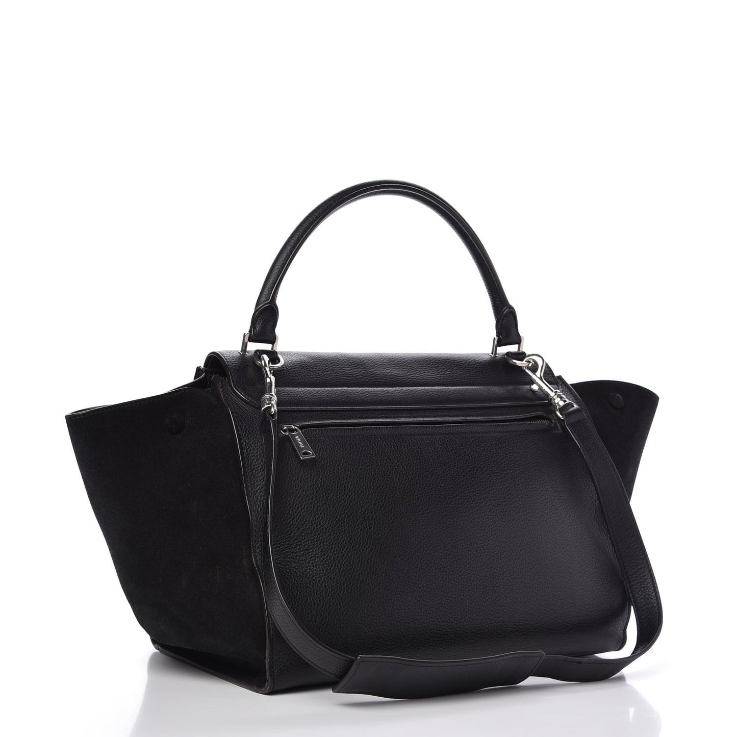 Drummed Calfskin Suede Small Trapeze Black