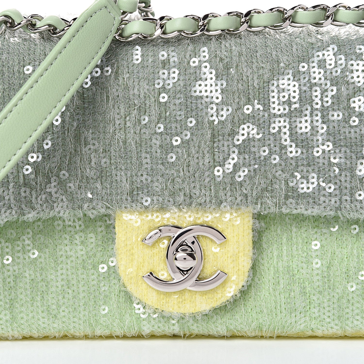 Chanel Sequin Mini Waterfall Flap Green Light Green Yellow 7 of 10