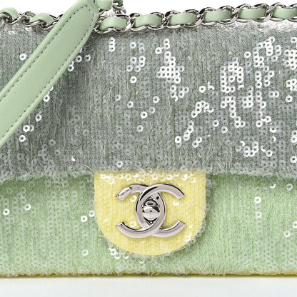 Chanel Sequin Mini Waterfall Flap Green Light Green Yellow 7 of 10