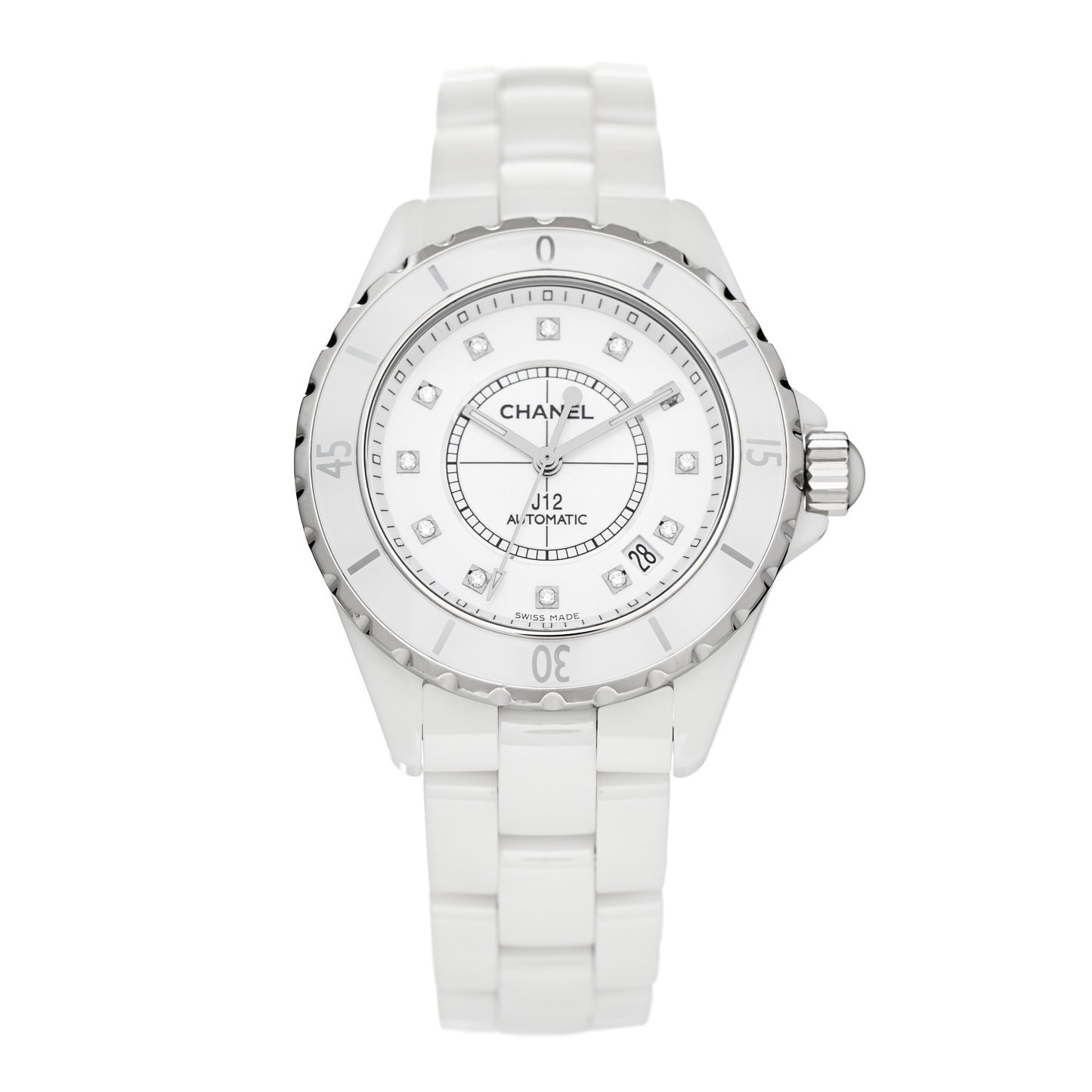 Stainless Steel Ceramic Diamond 38mm J12 Automatic Watch White