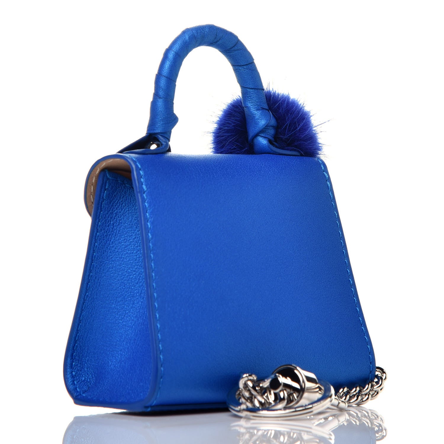 Delvaux Metallic Grained Calfskin Ribbon Brillant Bag Charm Satin Electric 3 of 10