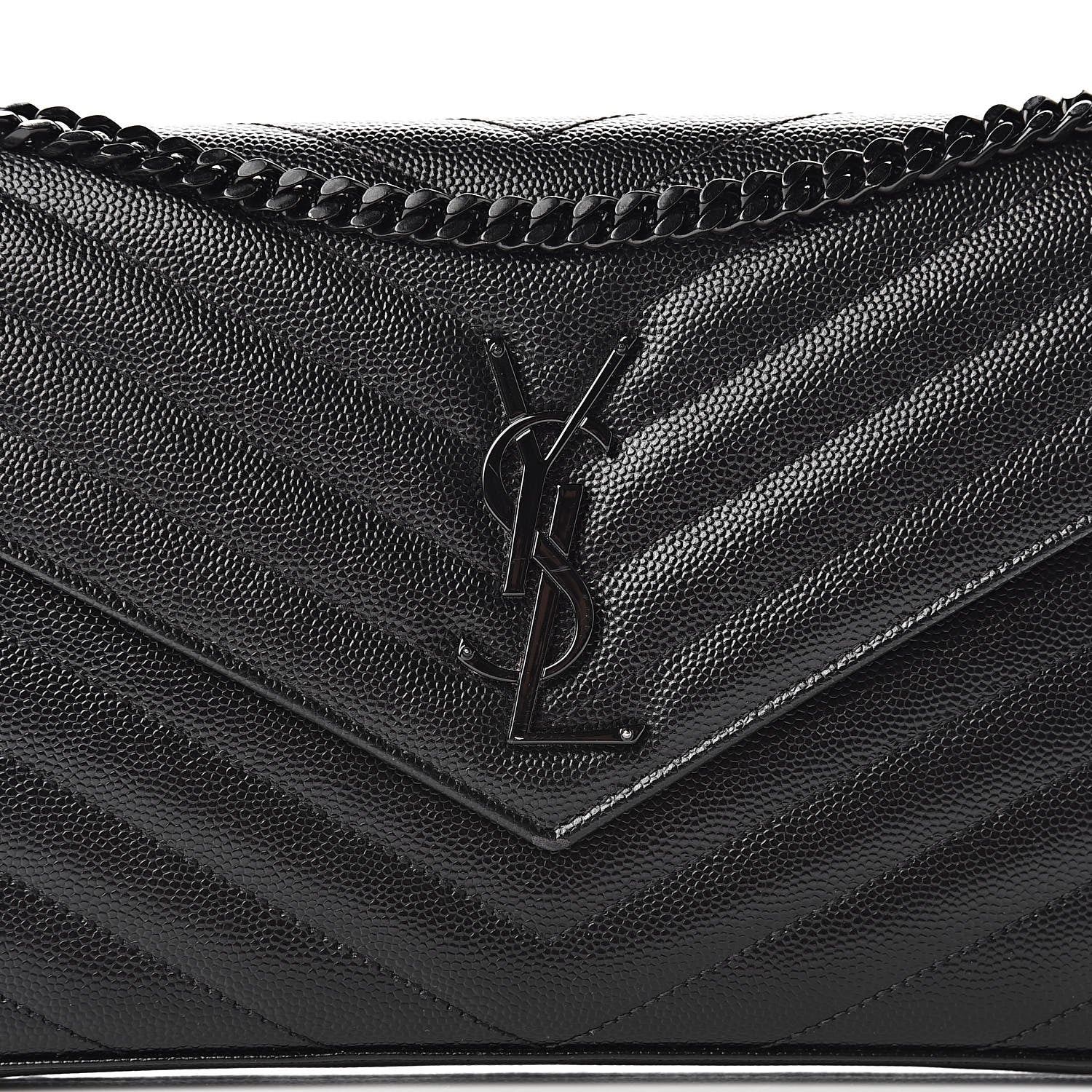 Saint Laurent Grain De Poudre Matelasse Chevron Monogram Chain Wallet Black 8 of 12