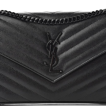 Saint Laurent Grain De Poudre Matelasse Chevron Monogram Chain Wallet Black 8 of 12