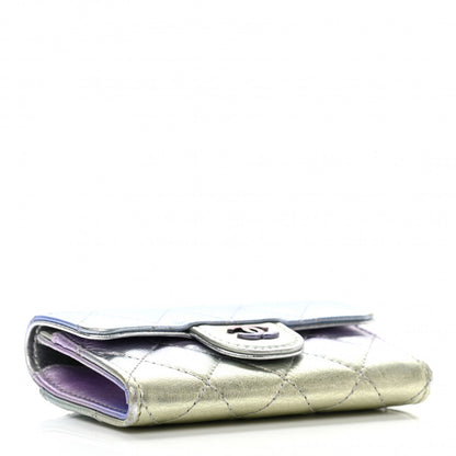 Chanel Gradient Metallic Calfskin Quilted Flap Card Holder Wallet Silver Blue Yellow Purple 4 of 11