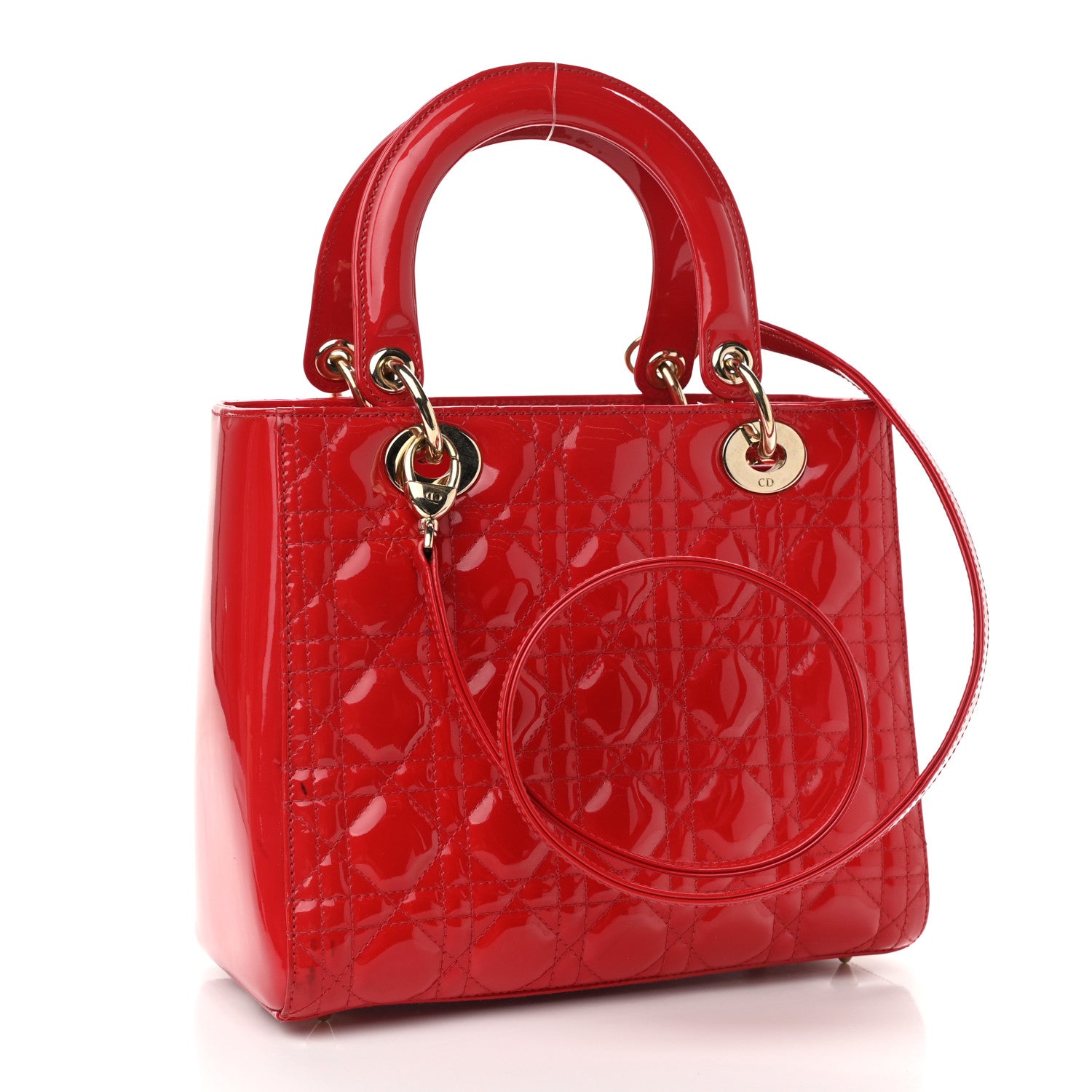 Christian Dior Patent Cannage Medium Lady Dior Red 3 of 17