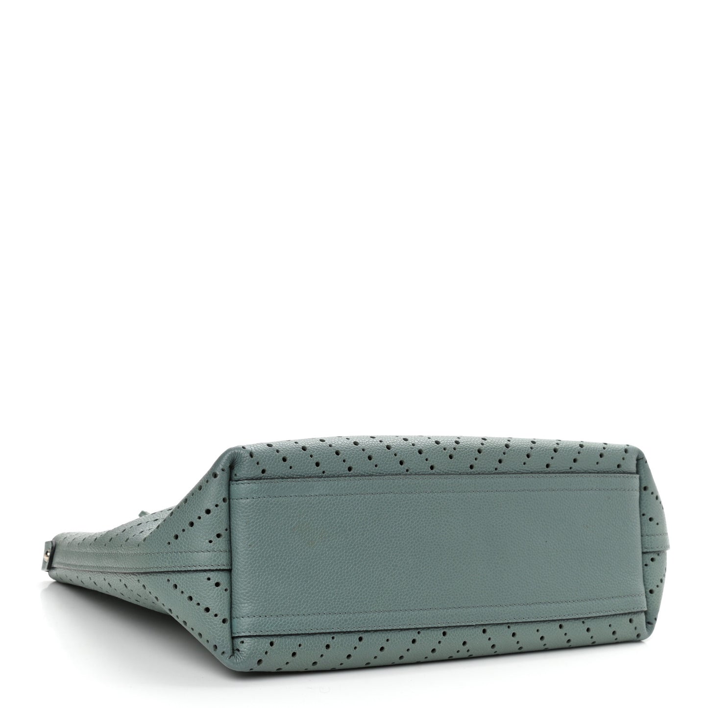 Perforated Grained Calfskin Small Shopping Tote Green