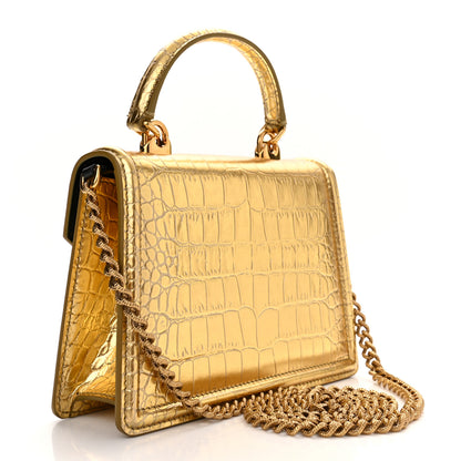 Dolce & Gabbana Metallic Calfskin Crocodile Embossed Devotion Envelope Top Handle Bag Gold 3 of 10