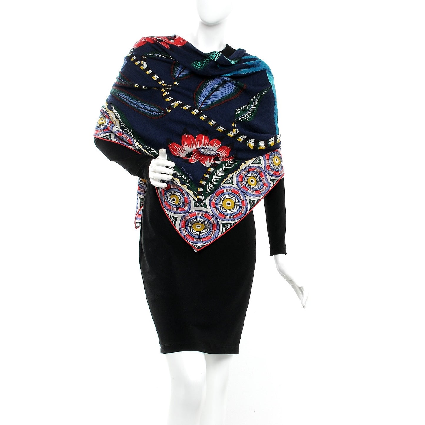 Cashmere Silk The Savana Dance Shawl 140 Marine Vert Corail